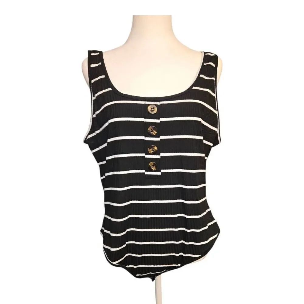 Shein Curve Women's PLUS Size 2XL Black/White Stripe Bodysuit
